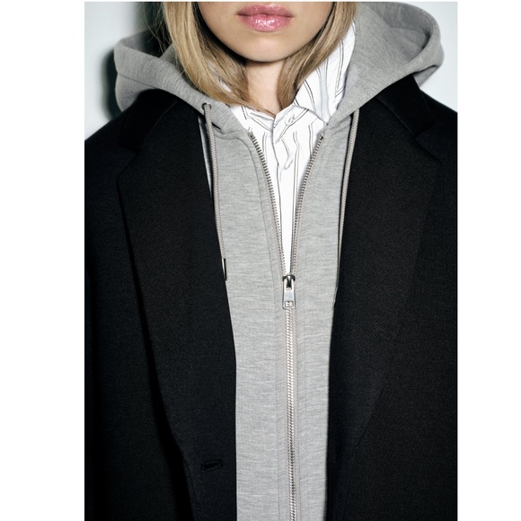 Zara CONTRASTING COAT WITH REMOVABLE HOOD - Picture 10 of 15
